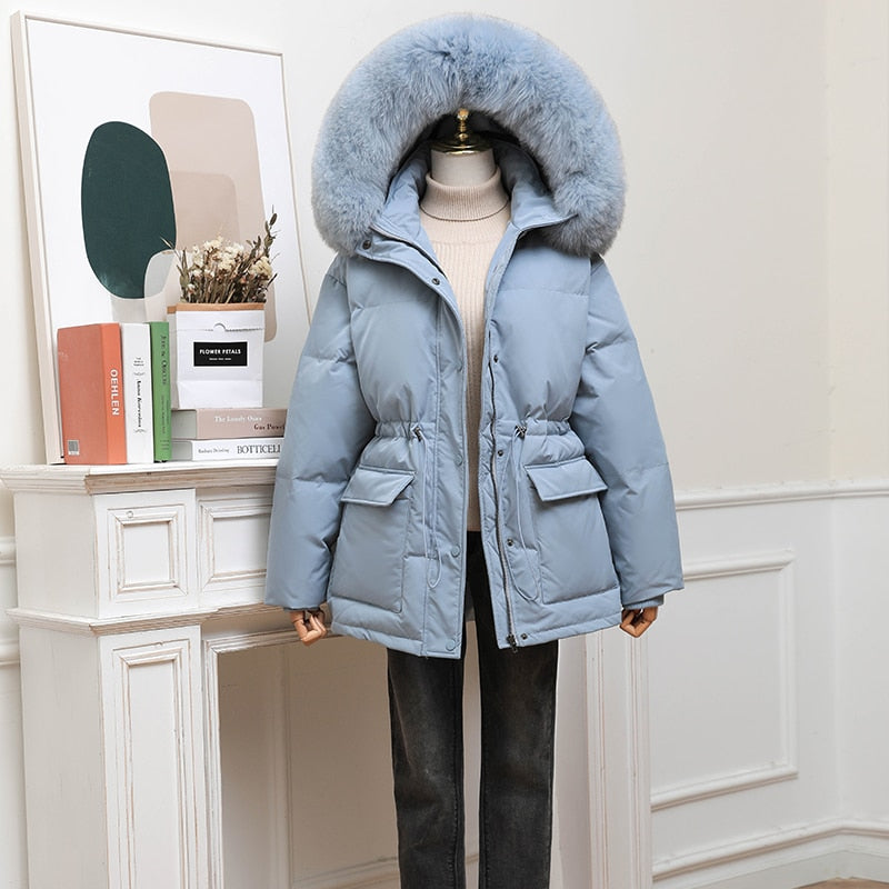 2022 White Duck Down Coat Winter Women Fashion New Hooded Real Fur Collar Thicken Warm Feather Clothing Female Parka Overcoat