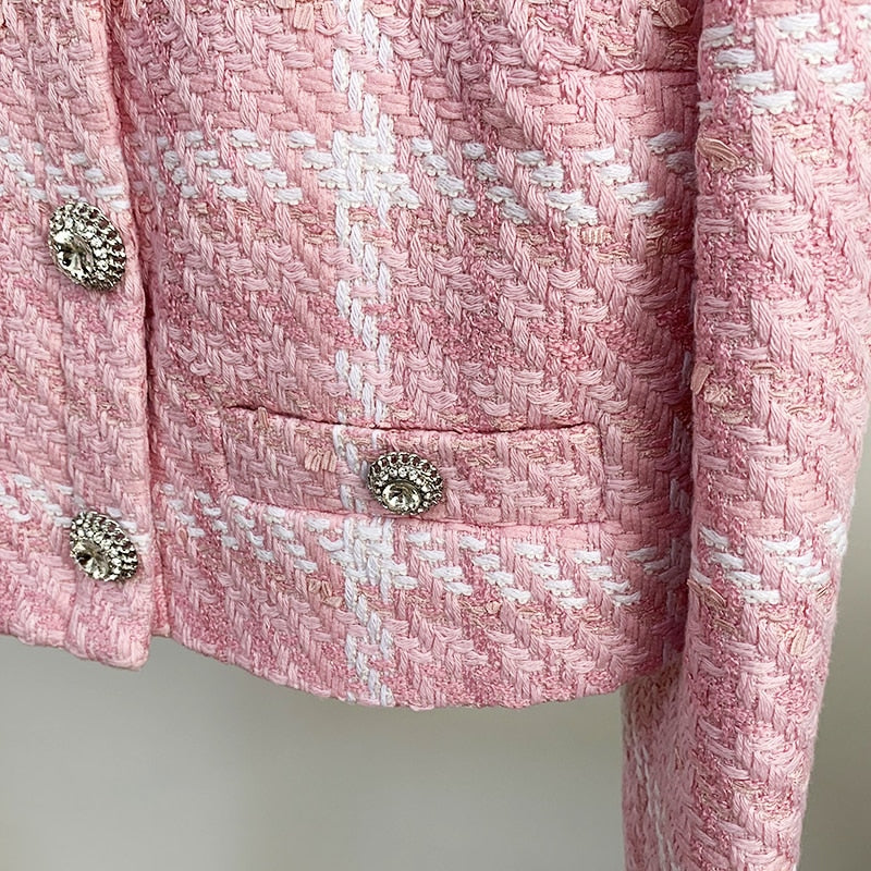 HIGH STREET Newest 2023 Designer Short Coat Women's Sweet Diamonds Buttons Wool Blends Woven Colors Plaid Tweed Short Jacket