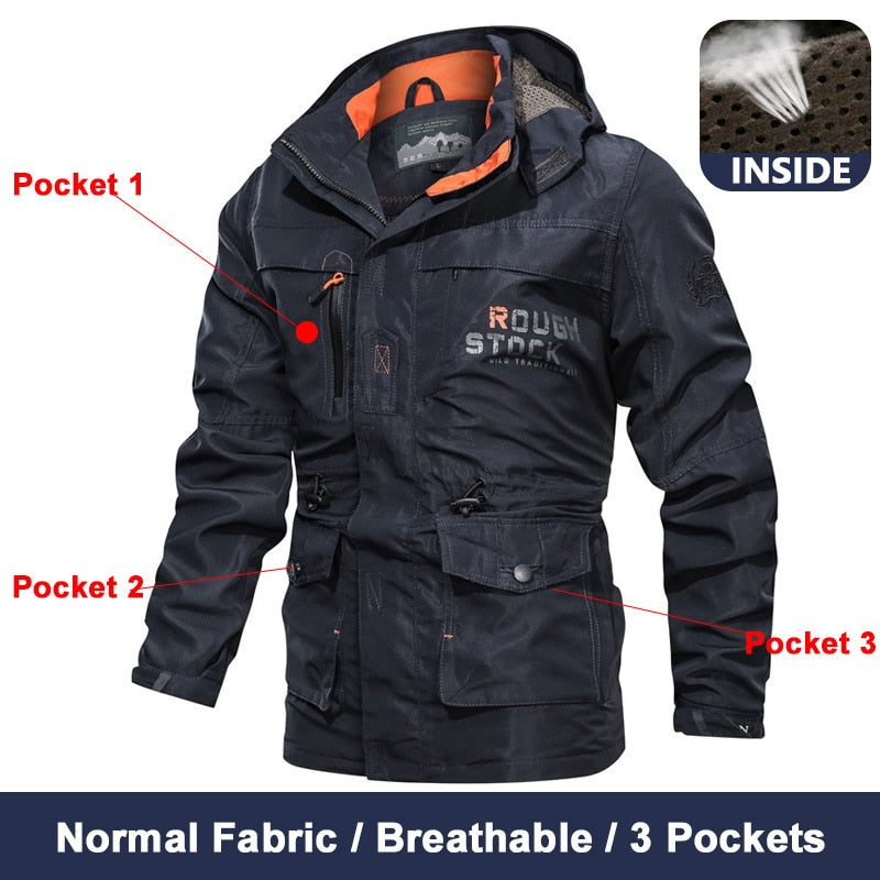 Spring Men Military Tactical Jackets Multi-Pockets Waterproof Casual Windbreaker Mens Coat Outdoor Hooded