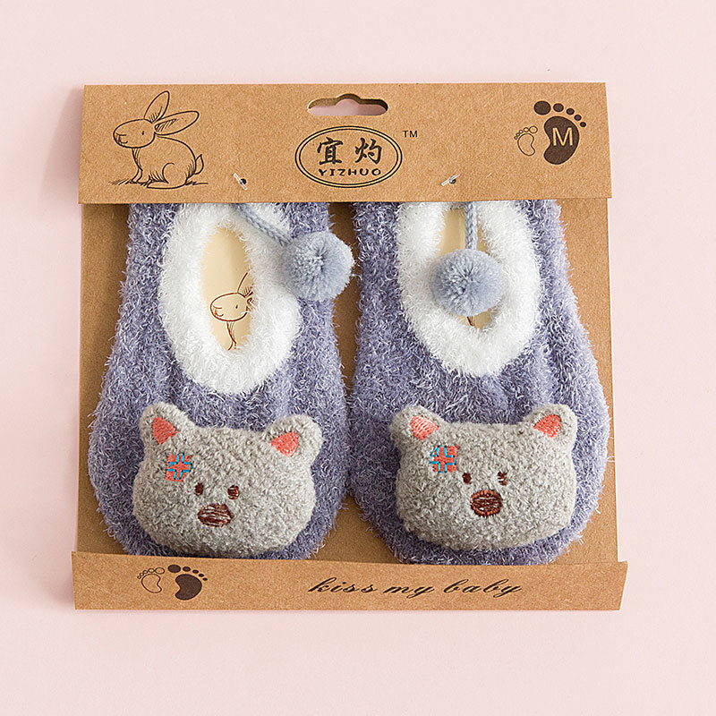New Warm floor socks Non-slip coral velvet cartoon embroidery baby socks kids Toddlers Fashion  newborn Cute  First Walkers