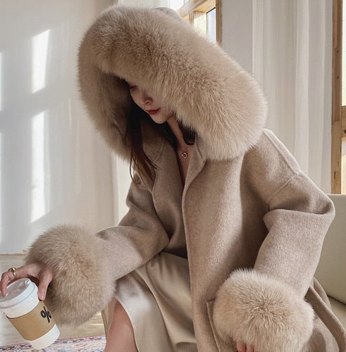 New 2023 High-Quality women real Cashmere Woolen Coat famous natural fox fur coats outerwear dropshipping