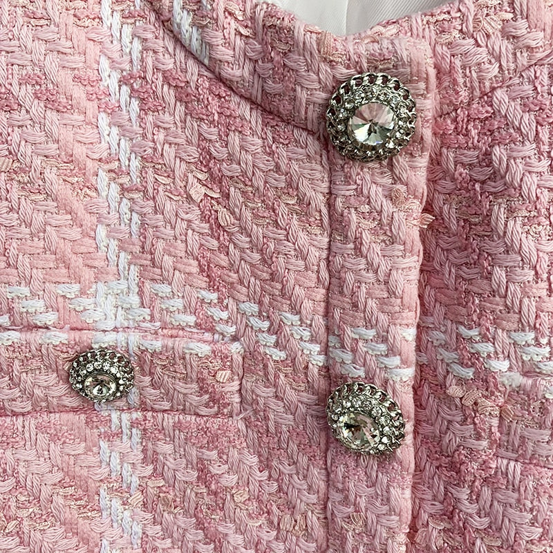 HIGH STREET Newest 2023 Designer Short Coat Women's Sweet Diamonds Buttons Wool Blends Woven Colors Plaid Tweed Short Jacket