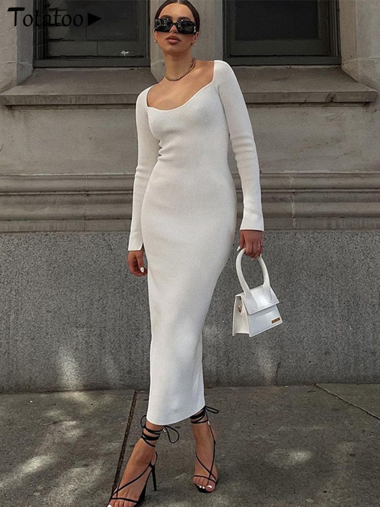 Totatoop Turtleneck Knit Sweater Winter Dress Women 2022 Lantern Sleeve Bodycon Jumper Dress Oversize Festival Sweater Dresses