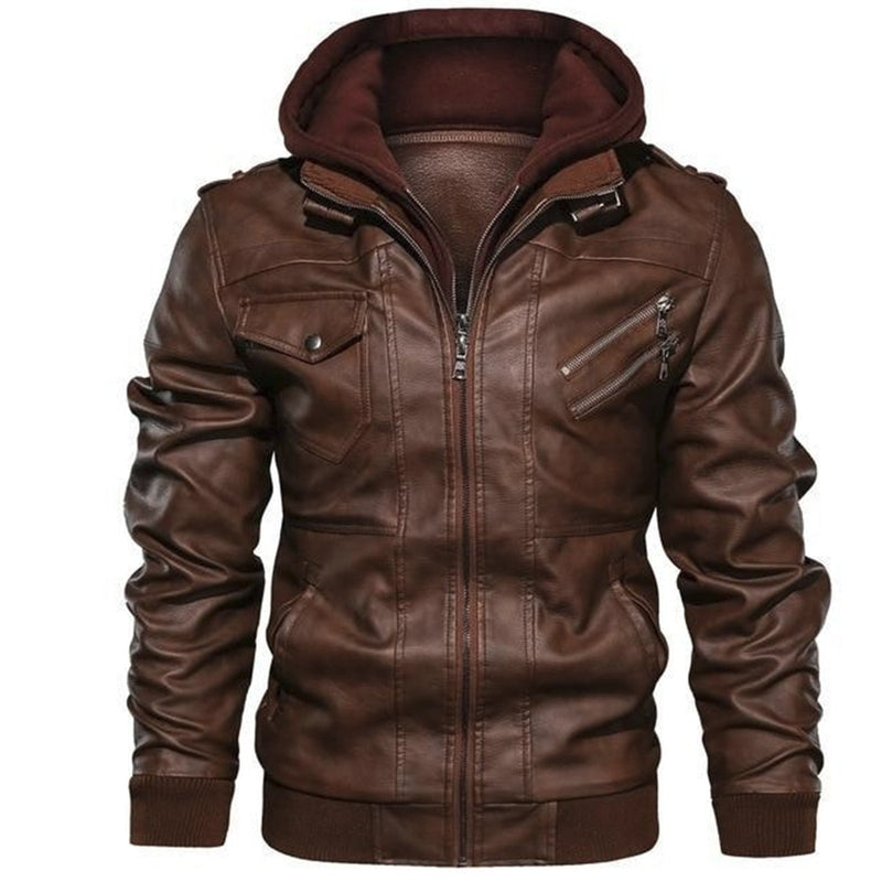 CHAIFENKO Men Winter Leather Jacket Coat Men Fashion Hooded Motorcycle PU Jacket Men Brand Casual Biker Faux Leather Jackets Men