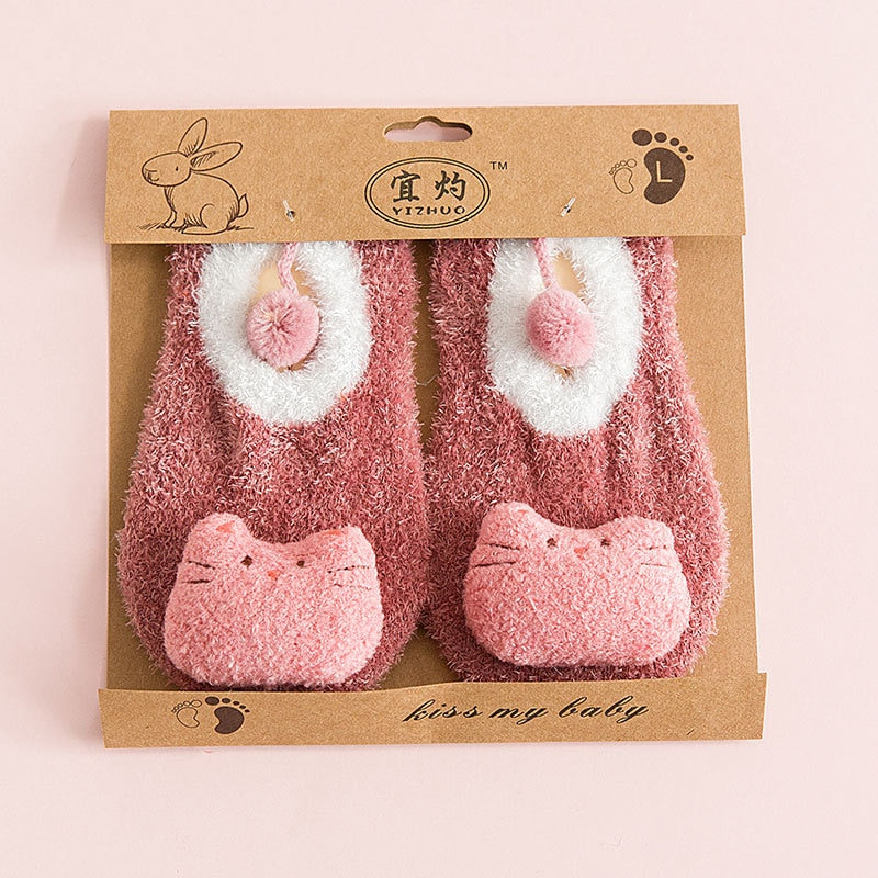 New Warm floor socks Non-slip coral velvet cartoon embroidery baby socks kids Toddlers Fashion  newborn Cute  First Walkers