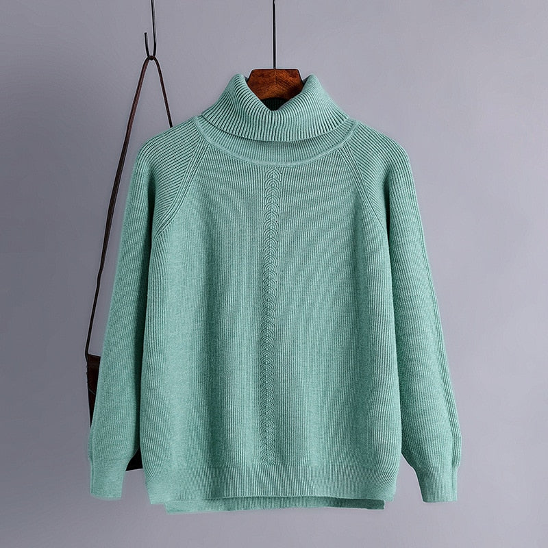HLBCBG Autumn winter oversize basic thick Sweater Pullovers Women female high-neck loose sweater long sleeve knit Jumpers top