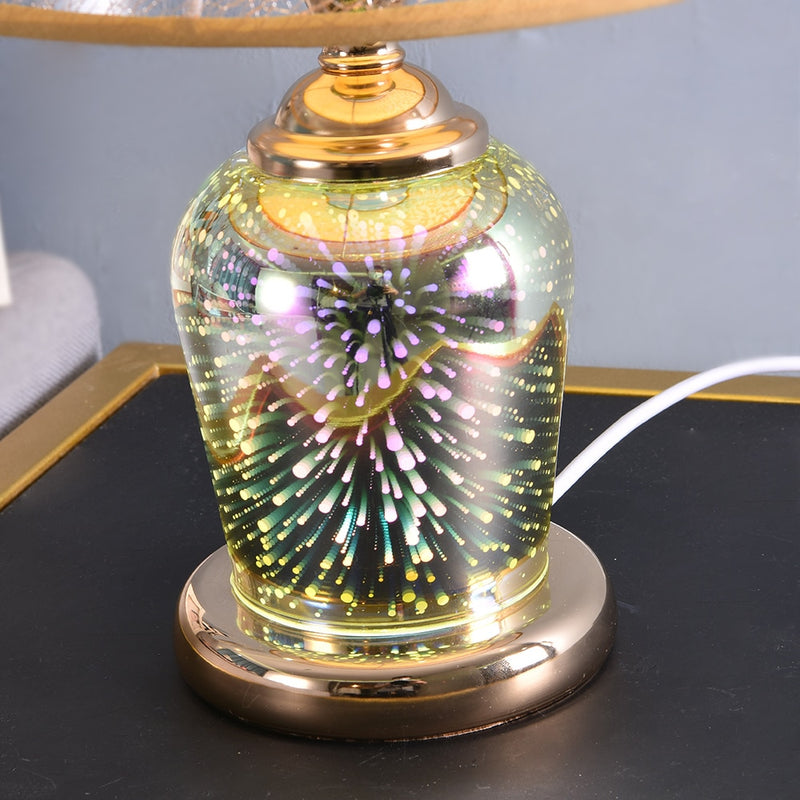 SeeingDays 3D Fireworks Glass Table Lamps For Bedroom Led Desk Lamp Golden and Silver Home Decor Up and Down Lighting Home Decor