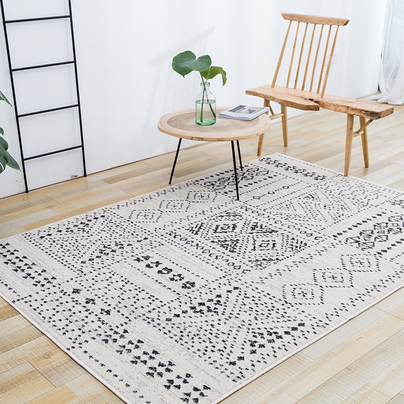 Morocco Style Black White Livingroom Carpet Simple Decor Home Bedroom Carpet Sofa Coffee Table Floor Mat Vintage Thick Area Rug