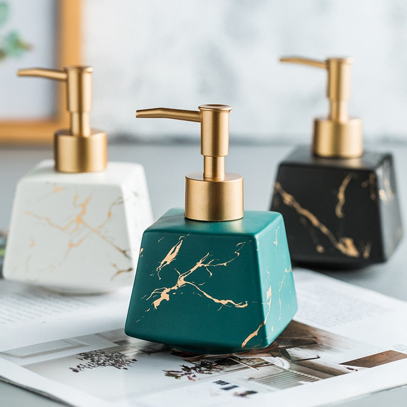 Matte black/white/green gold marble pattern 260ML bathroom hand soap dispenser ceramic lotion bottle soap dish Bathroom supplies