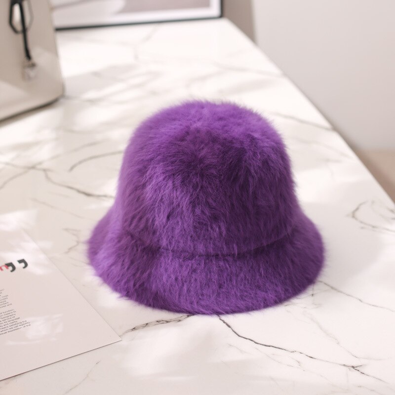 2020 Hat winter women's fashion Solid color rabbit fur hat bucket cap  fisherman's hat retro knitted wool basin Bucket Hat