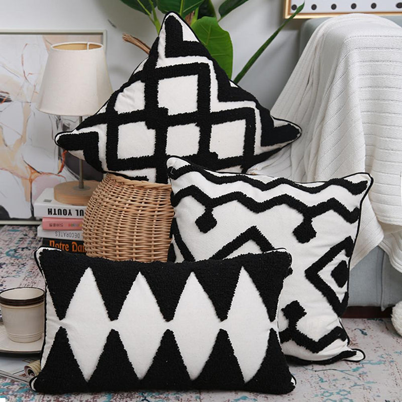 Black White cushion cover 45x45cm/30x50cm pillow cover Tufted Geometric for Netural Home decoration Living Room Bedroom Chair