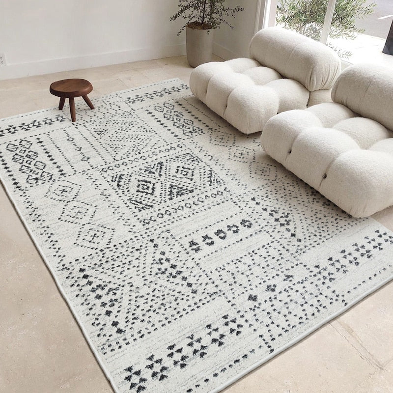 Morocco Style Black White Livingroom Carpet Simple Decor Home Bedroom Carpet Sofa Coffee Table Floor Mat Vintage Thick Area Rug