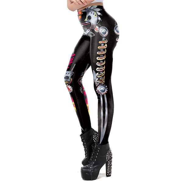 [You're My Secret] 2023 Workout Legging Punk Mechanical Skeleton Fashion Trousers Leggins Mid Waist Fitness Pencil Pants
