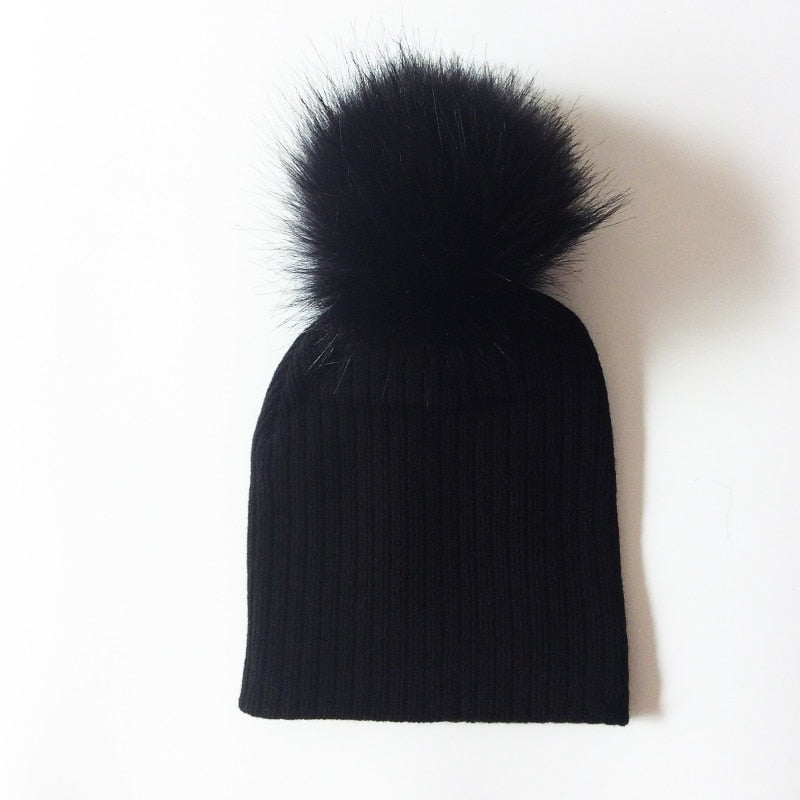 Winter Children Boy Girl Crochet Artificial Pompom Hat Knitted Toddler Kids Caps With Pompon Baby Beanie Hats Bonnet