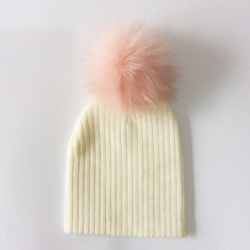 Winter Children Boy Girl Crochet Artificial Pompom Hat Knitted Toddler Kids Caps With Pompon Baby Beanie Hats Bonnet