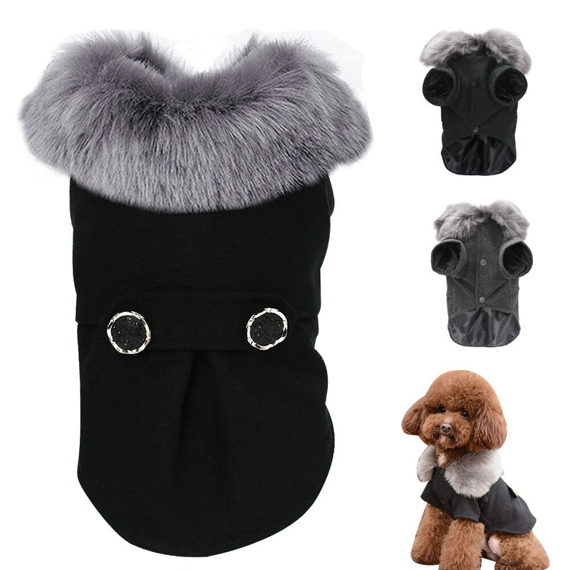 Winter Dog Woolen Clothes With Fur Collar Puppy Yorkshire Dogs Jacket Coat Clothing For Small Medium Pet Chihuahua Size S-XXL