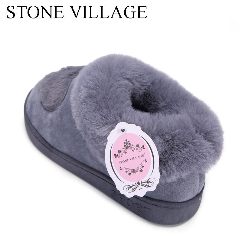Cotton Women Slippers New Arrival Heart-Shaped  Warm Plush Winter Fur Slippers Soft Indoor Shoes Flat With Home Slippers