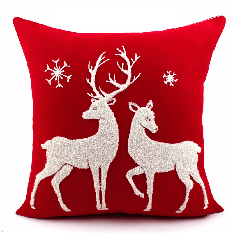 Wool Embroider Christmas Cotton Santa Snowflake Elk Custom Throw Pillow Pillowcase Cushion Home Decor Gift 45 New Year