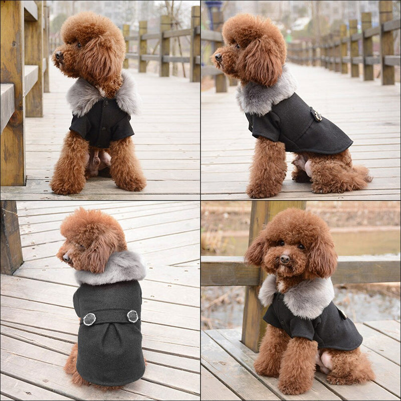 Winter Dog Woolen Clothes With Fur Collar Puppy Yorkshire Dogs Jacket Coat Clothing For Small Medium Pet Chihuahua Size S-XXL