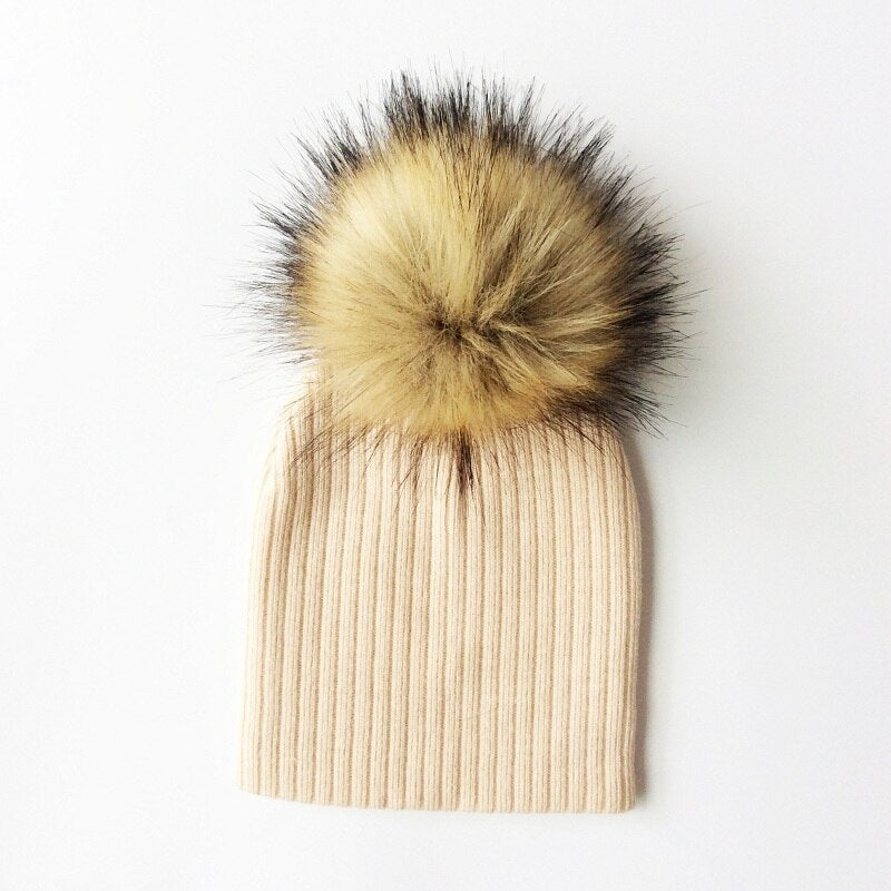 Winter Children Boy Girl Crochet Artificial Pompom Hat Knitted Toddler Kids Caps With Pompon Baby Beanie Hats Bonnet