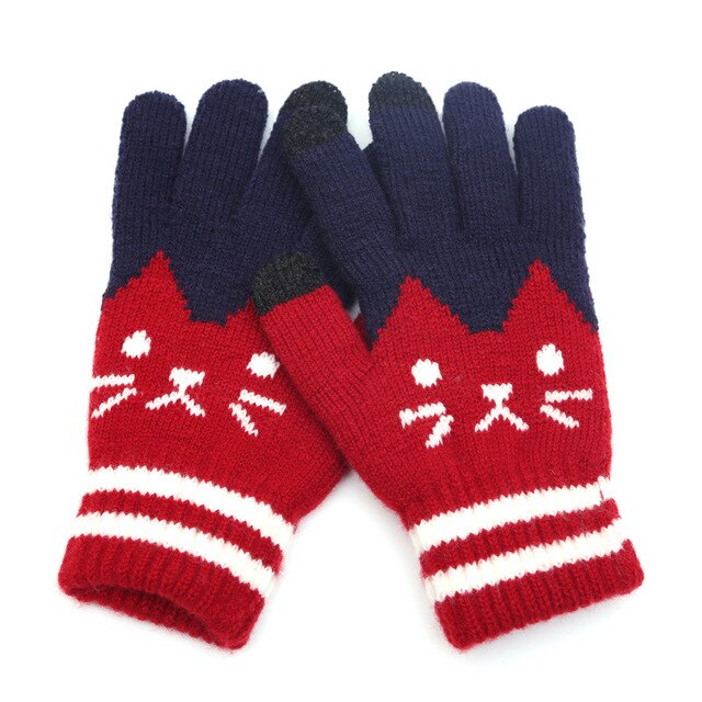 Winter Men/Women Warm Jacquard Stretch Knit Gloves Female Print Magic Accessories Wool Full Finger Gloves Thicken Mittens B43