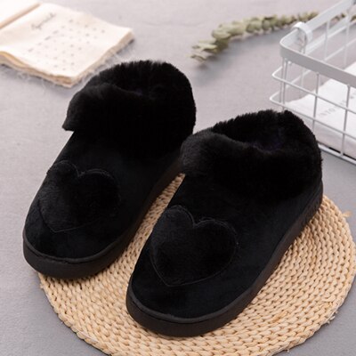 Cotton Women Slippers New Arrival Heart-Shaped  Warm Plush Winter Fur Slippers Soft Indoor Shoes Flat With Home Slippers