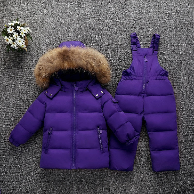 Down Real Fur Hooded Duck Down Jacket for Girls Warm Kids Snow Suit Children 2-5T Coat Snowsuit Winter Clothes Boys Clothing Set