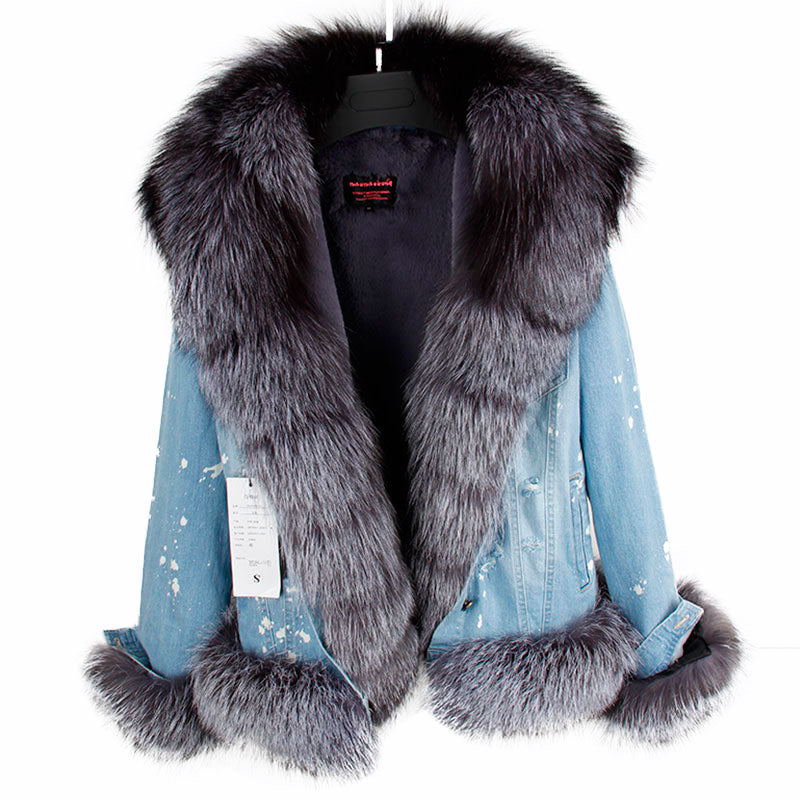 real fur women Short parka coat winter jacket real natural fox fur coat thick warm fur parkas