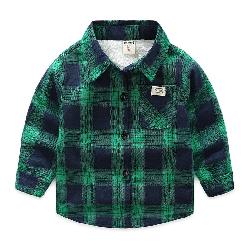 Children's Clothes Winter New Baby Boys And Girls Plaid Shirts Kids Long Sleeve Cotton Thicken Velvet Infant Casual Shirts