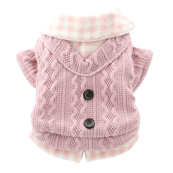 Fake Two Pcs Plaid Design Warm Sweaters for Dogs Autumn and Winter Dog Clothes with Buttom Dog Outfit Clothing Pink Blue