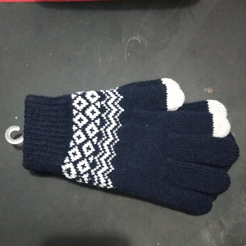 Winter Men/Women Warm Jacquard Stretch Knit Gloves Female Print Magic Accessories Wool Full Finger Gloves Thicken Mittens B43