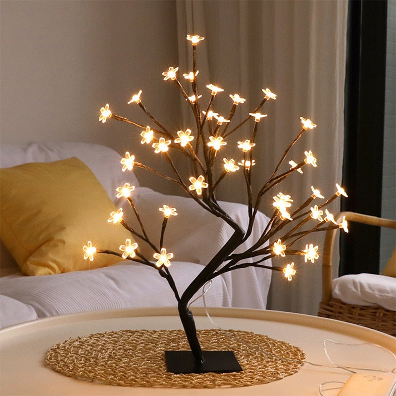 LED Sakura Tree Desk Light Decorative Bedside Table Lamps USB 36/48leds for Home Bedroom Wedding Nordic Decor Night Light