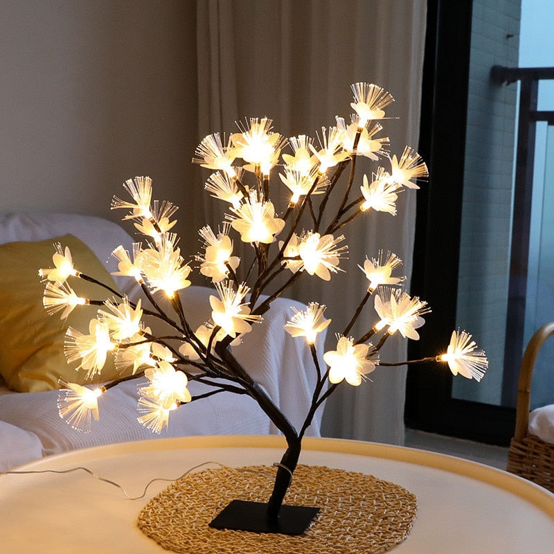 LED Sakura Tree Desk Light Decorative Bedside Table Lamps USB 36/48leds for Home Bedroom Wedding Nordic Decor Night Light