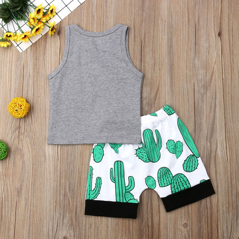 lioraitiin New Casual Toddler Baby Boy Casual Short Sleeve Clothes Cactus Tops T-Shirt Shorts Summer Outfits Set