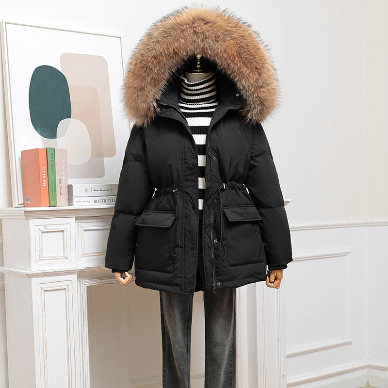 2022 White Duck Down Coat Winter Women Fashion New Hooded Real Fur Collar Thicken Warm Feather Clothing Female Parka Overcoat