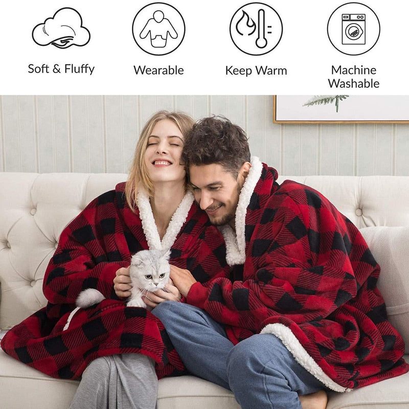Plaids Hooded Blanket Adult Soft Warm Fluffy Fleece Sofa Blanket With Sleeves Winter Plush Wearable Weighted TV Blankets Hoodie