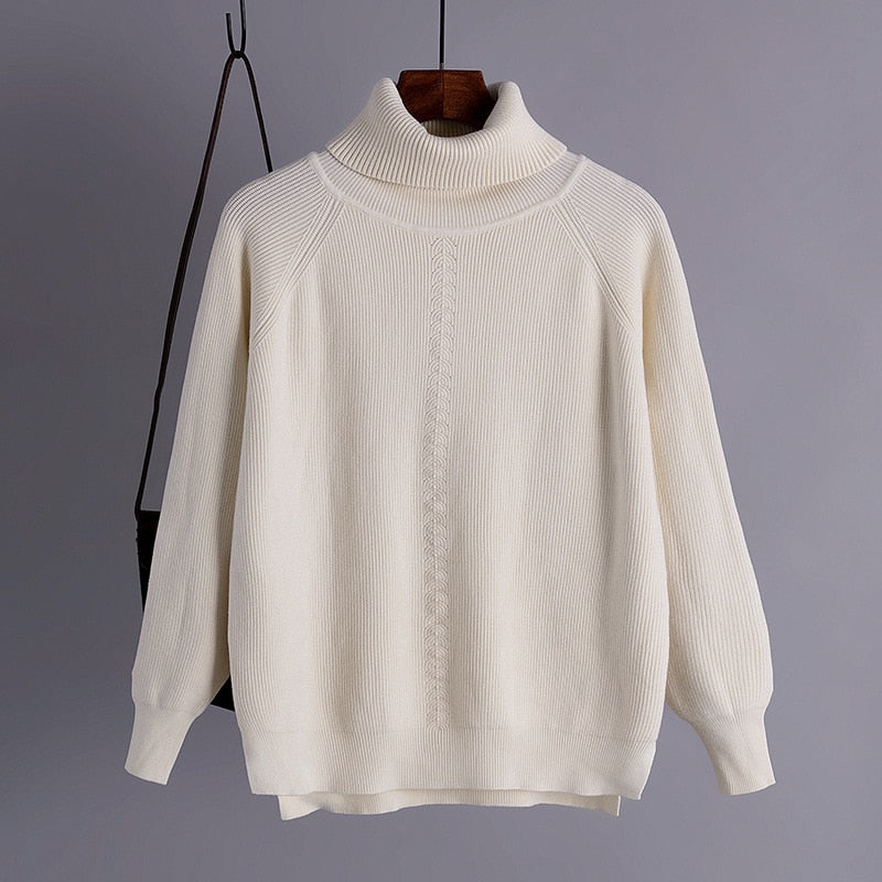 HLBCBG Autumn winter oversize basic thick Sweater Pullovers Women female high-neck loose sweater long sleeve knit Jumpers top
