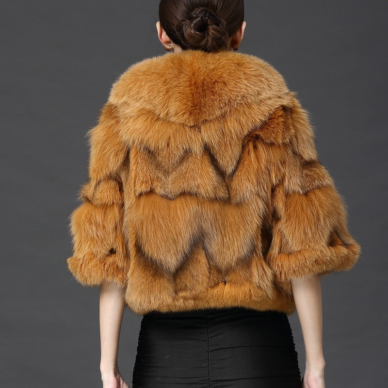 Ladies Natural Fur Coat For Bridge Women Vest Fox Poncho Wedding Full Pelt Genuine Fur Cape Winter Real Fox Fur shawl