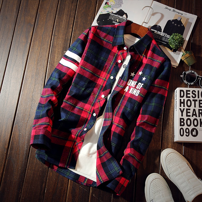 2019 Autumn New Fashion Brand Print Shirt Men's Personality Letter Plaid Slim Shirt Men's Casual Social Shirt Men's Clothing 5XL