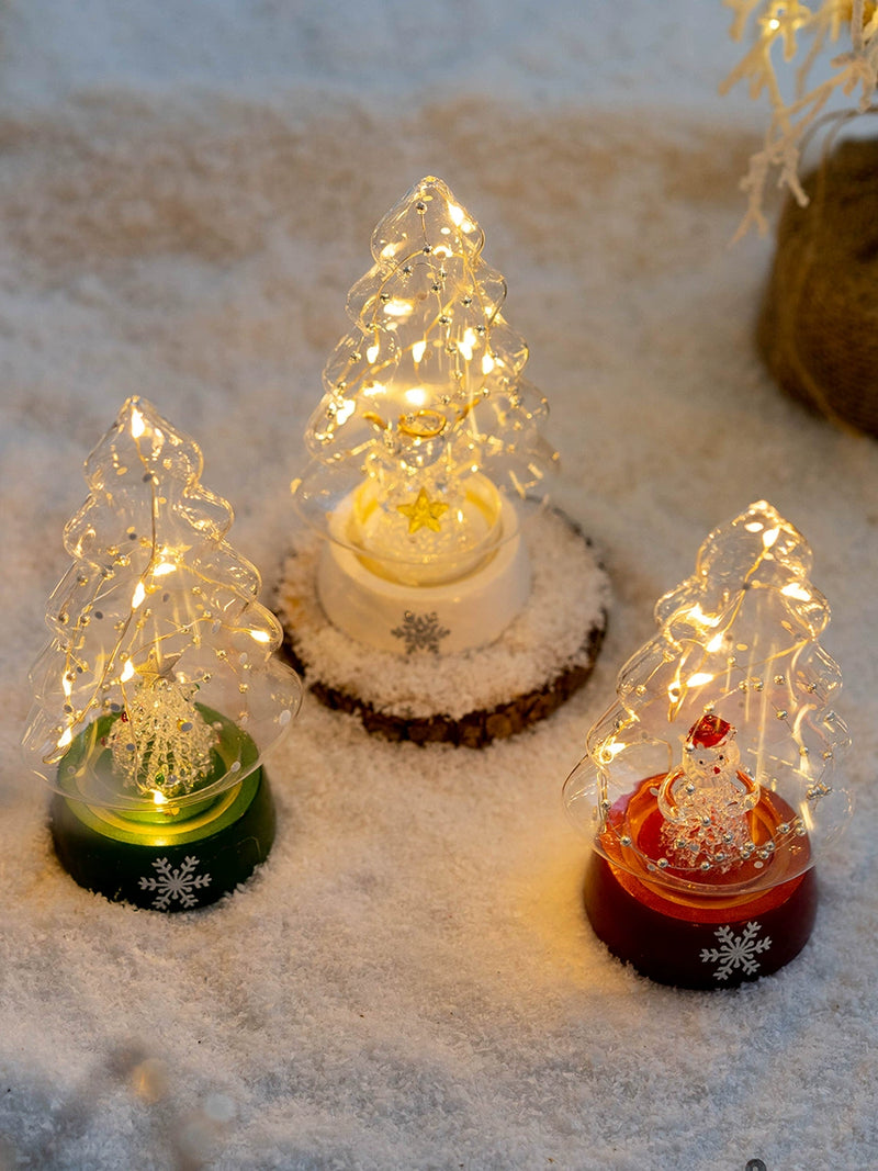 Small Glass Christmas Tree Table Top Lamp