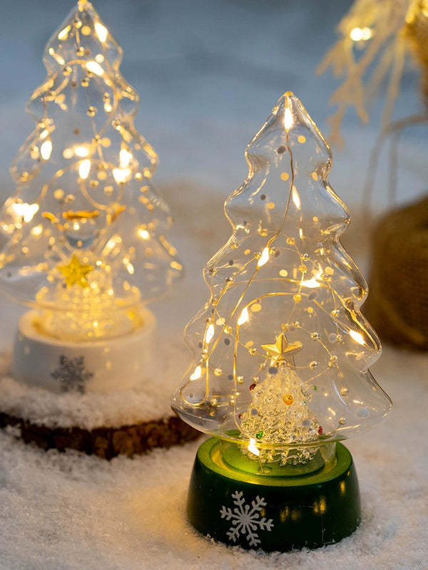 Small Glass Christmas Tree Table Top Lamp