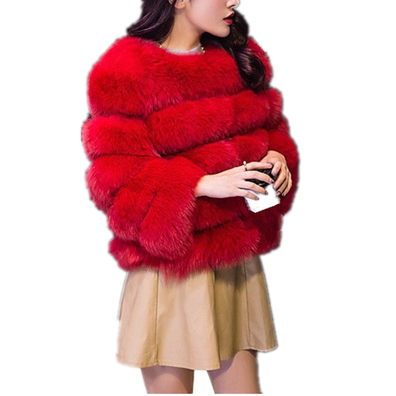 Lisa Colly New High Imitation Long Sleeves Short Fox Fur Coat Jacket Warm Winter Coat Outwear Faux Fur Coat Overcoat Furs Coat