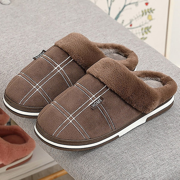 Men's Slippers Home Antiskid Sewing Suede Winter Indoor slippers Male slipper Plush Cozy House slippers with fur Big size 15 16
