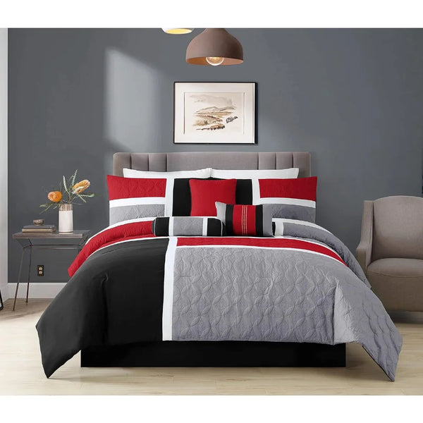 Red/Gray 7 Piece Bed in A Bag Comforter Set, King