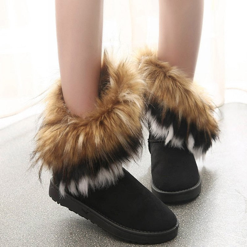 Women Fur Boots Ladies Winter Warm Ankle Boots For Women Snow Shoes Style Round-toe Slip On Female Flock Snow Boot Ladies Shoes