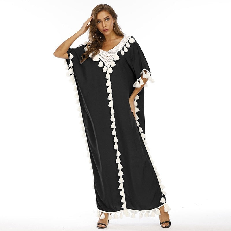 Muslim Moroccan Kaftan Abaya Dress Women Short Sleeve Ramadan Islamic Clohing Loose Robe Jilbab Maxi Party Vestido Caftan Abayas