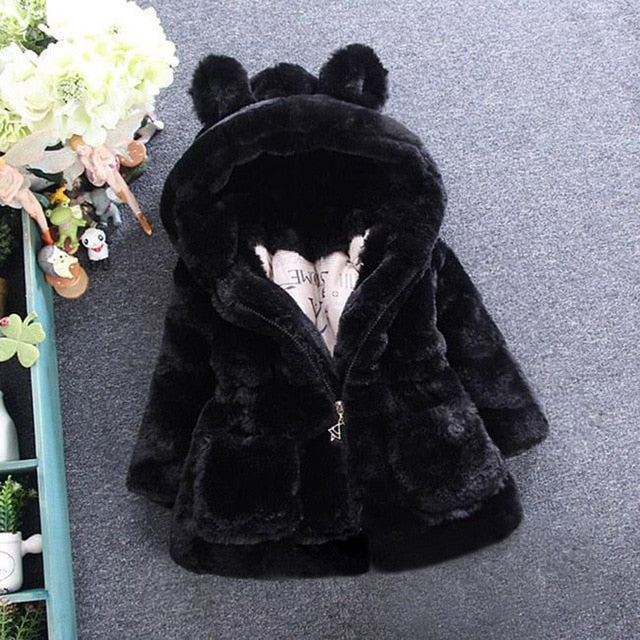 Bear Leader Girls Warm Coats 2023 New Winter Thick Faux Fur Jackets Cartoon Ear Fluffy Outerwear Long Sleeve Cute Coats 2 7Y
