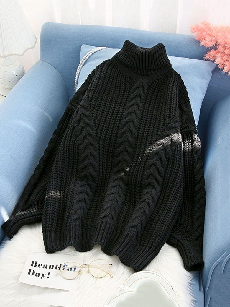 Women Turtleneck Sweaters High Quality Autumn Winter 2022 Pull Jumpers European Twist Lantern Sleeve Oversized Sweater C-141