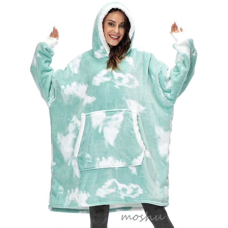 Plaids Hooded Blanket Adult Soft Warm Fluffy Fleece Sofa Blanket With Sleeves Winter Plush Wearable Weighted TV Blankets Hoodie