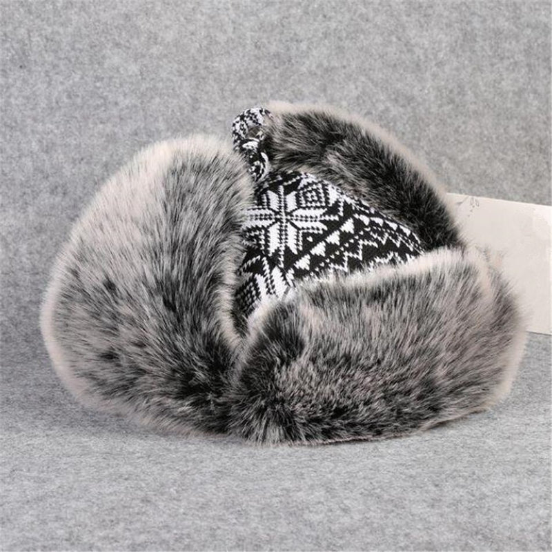 BUTTERMERE Russian Fur Hat Ushanka Black White Bomber Hats Male Female Ear Flaps Winter Thick Warm Knitting Outdoor Trapper Hat